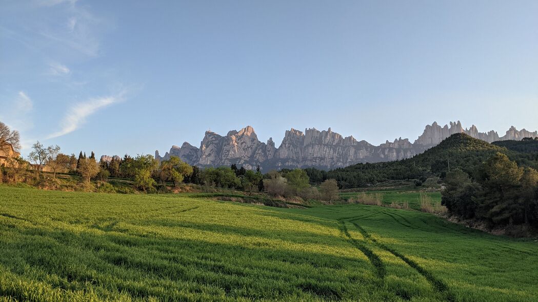 4K高清风景壁纸，岩石田野草树美景，3840x2160分辨率，尽享自然之美