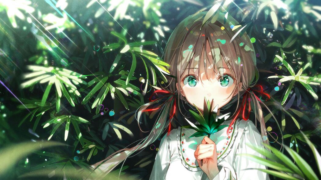 女孩倩影，一瞥树叶映射线，绝美动漫艺术4K壁纸，3840x2160超清下载