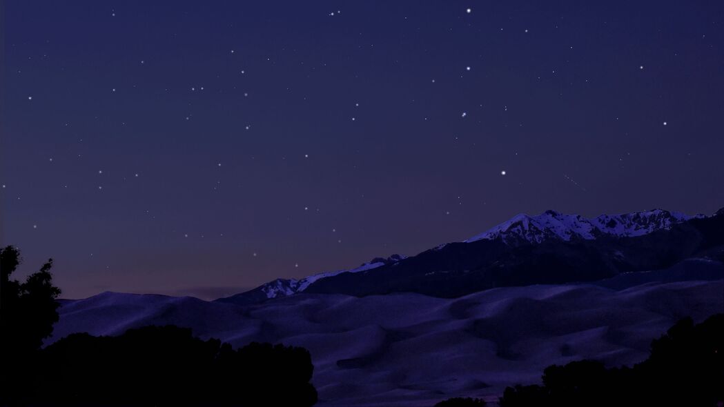 夜晚山脉丘陵剪影，星光深邃高清壁纸，3840x2160 4K超清下载