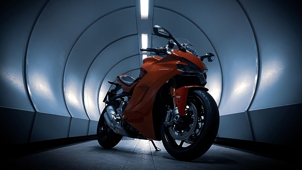 Ducati红色摩托车穿越隧道，超清4K壁纸，3840x2160高清下载