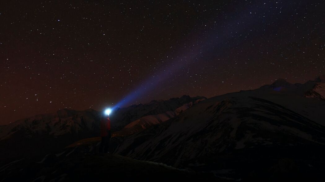 夜晚星空深色手电筒光束，4K高清壁纸，3840x2160分辨率，绝美背景图片下载