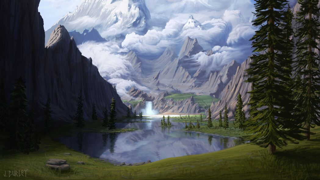 自然之美，山脉湖泊瀑布林地森林艺术画卷，超高清4K壁纸3840x2160，免费下载