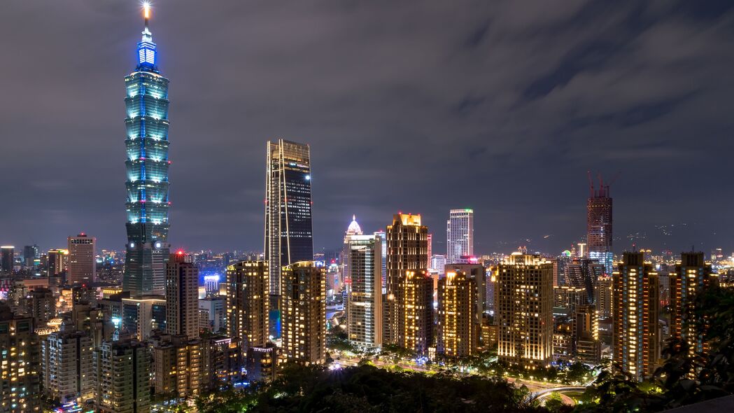 夜城璀璨，台北建筑鸟瞰，灯光璀璨4K壁纸，3840x2160高清下载