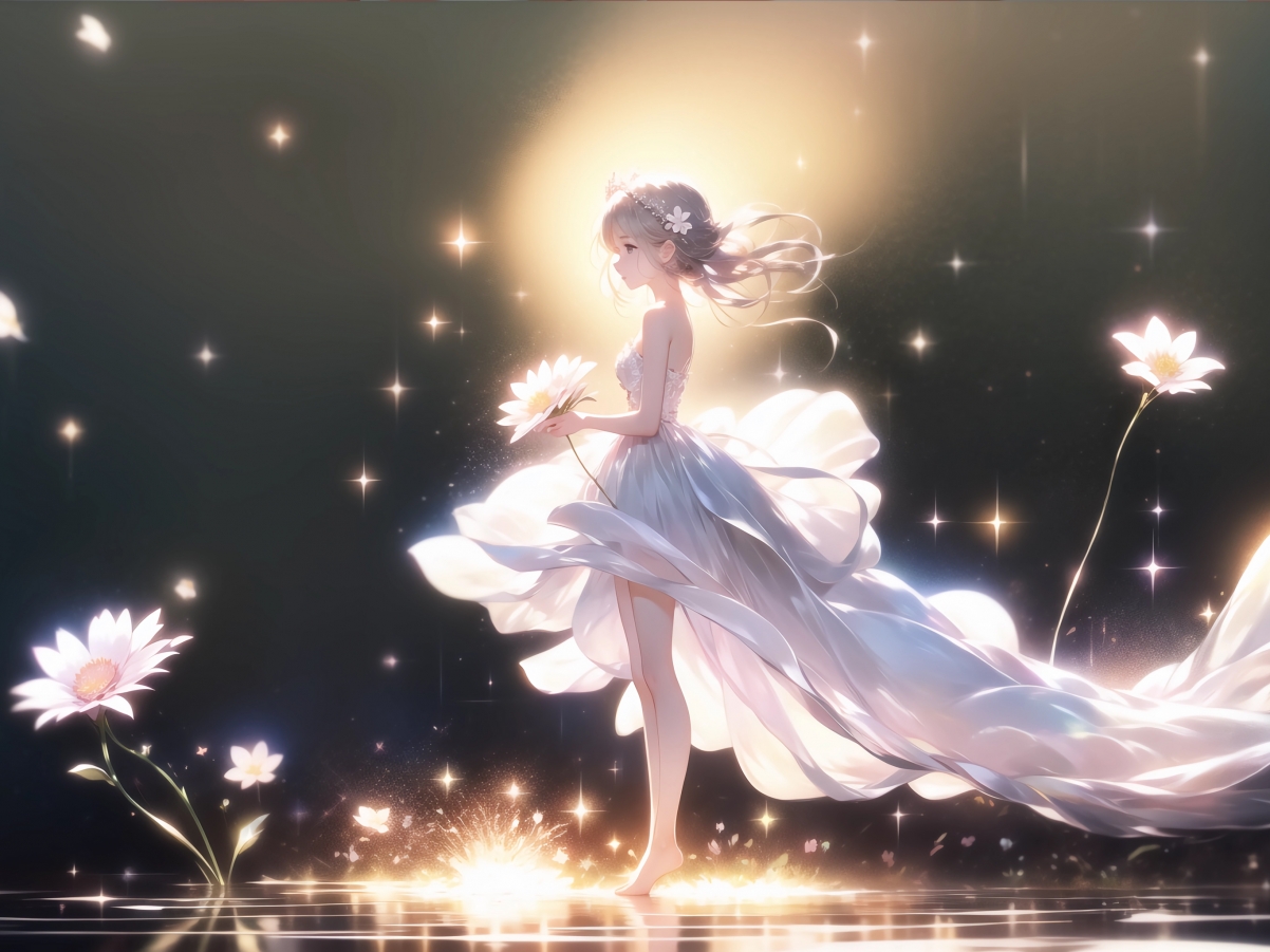 小女孩白裙花间舞，星光动漫平板壁纸，高清2732x2048，免费下载