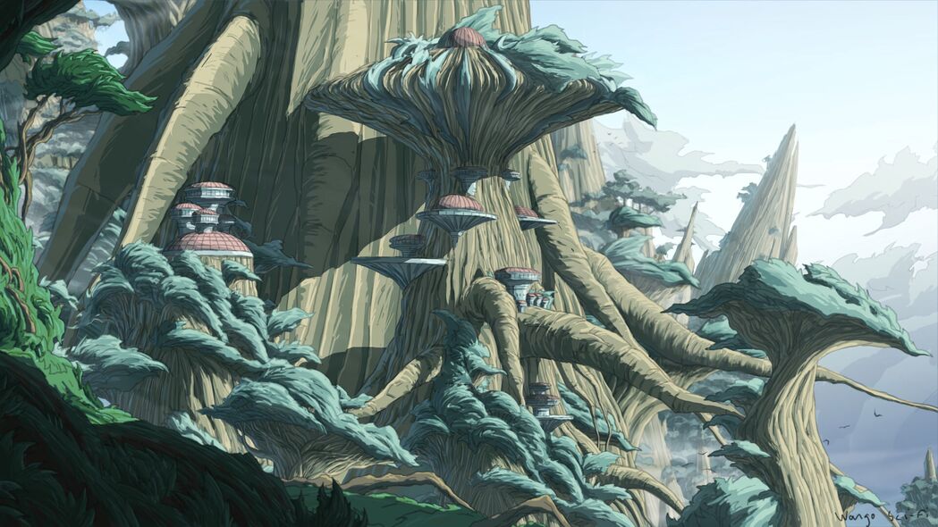 4K超清艺术壁纸，树木建筑科幻幻想风景，高清背景图片免费下载