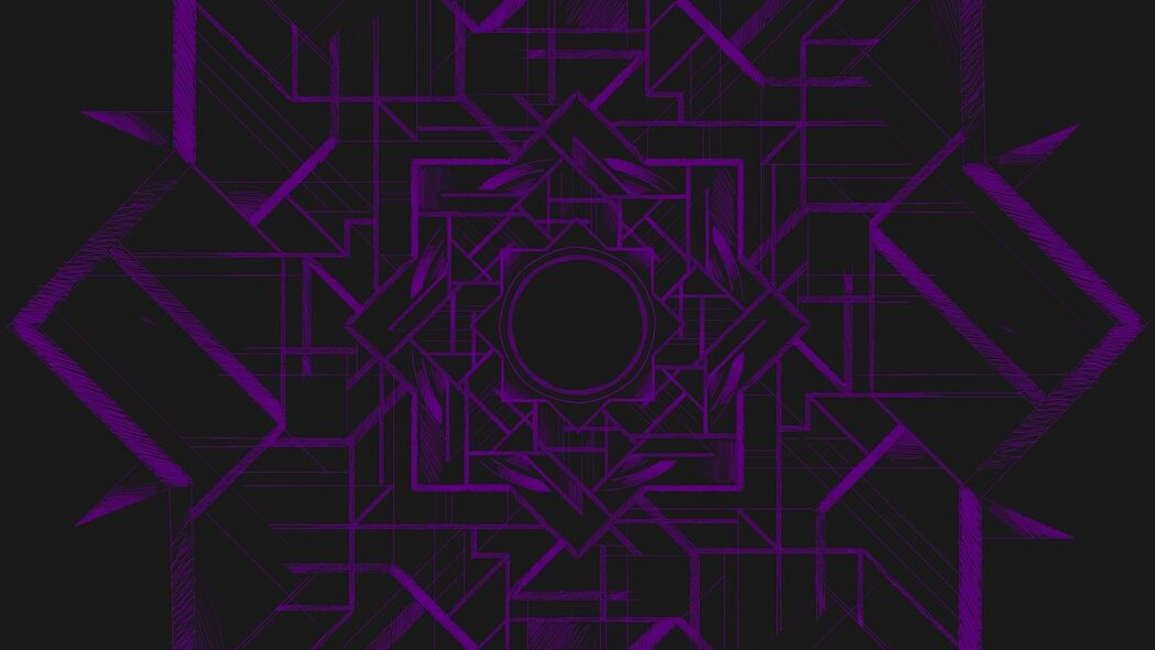 曼陀罗抽象对称图案，紫色深色系4K高清壁纸，3840x2160分辨率，唯美背景图片下载