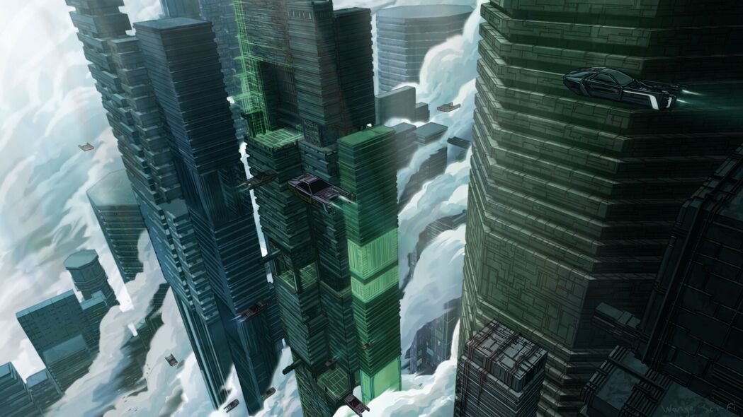 4K建筑汽车科幻艺术壁纸，未来天空高清背景图片下载
