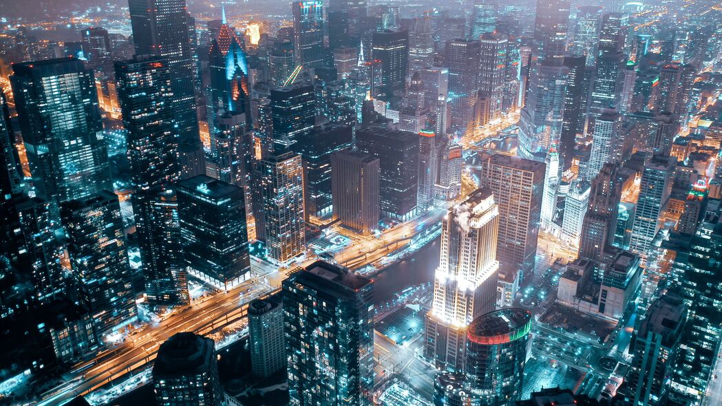 夜城璀璨鸟瞰，建筑灯光概览，4K高清壁纸下载（3840x2160）