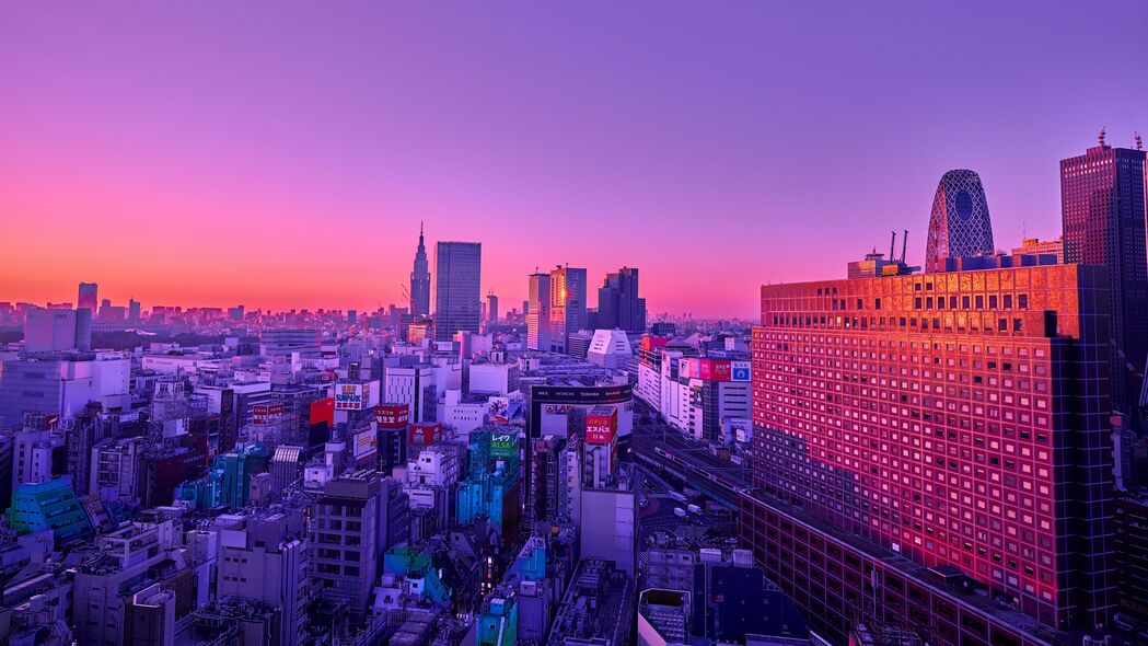城市鸟瞰，黄昏紫色建筑群，4K超清壁纸，3840x2160高清下载