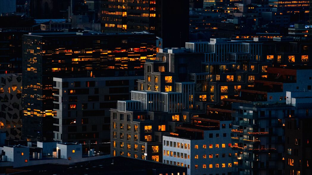 夜城鸟瞰，黑暗建筑4K超高清壁纸，3840x2160分辨率，免费下载绝美风景图