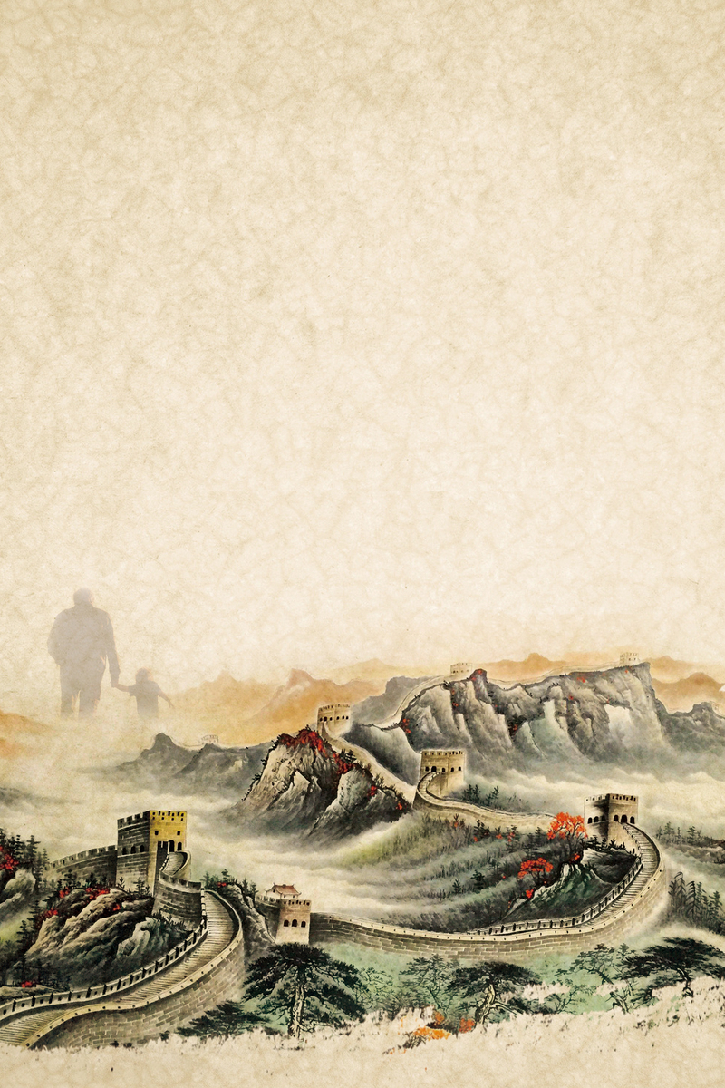 长城卡通手绘海报背景，高清JPG/PSD设计素材免费下载