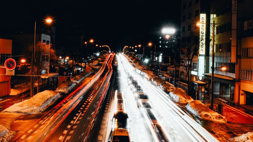4K深色长曝光夜路车光，超清3840x2160壁纸，免费下载4K背景图片