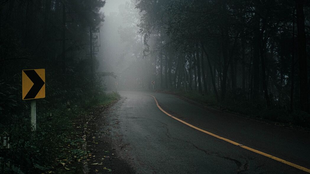 自然之美，雾中道路与树木景致，高清4K壁纸（3840x2160）免费下载