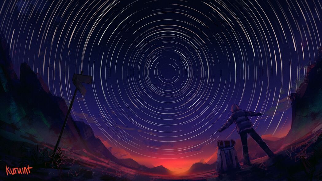 3840x2160超高清，星空夜晚人背包艺术壁纸，唯美4K背景图片下载