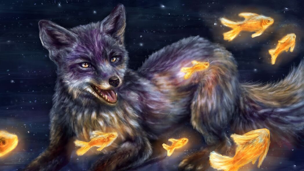 “梦幻狐狸与鱼幻觉艺术，精选4K高清壁纸，3840x2160超高清下载”