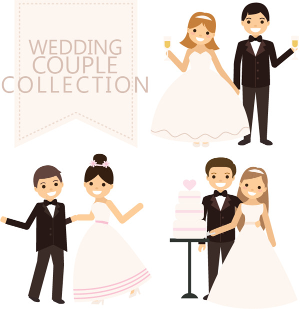 幸福新婚夫妇PNG素材，高清透明情人节节日元素，免费下载
