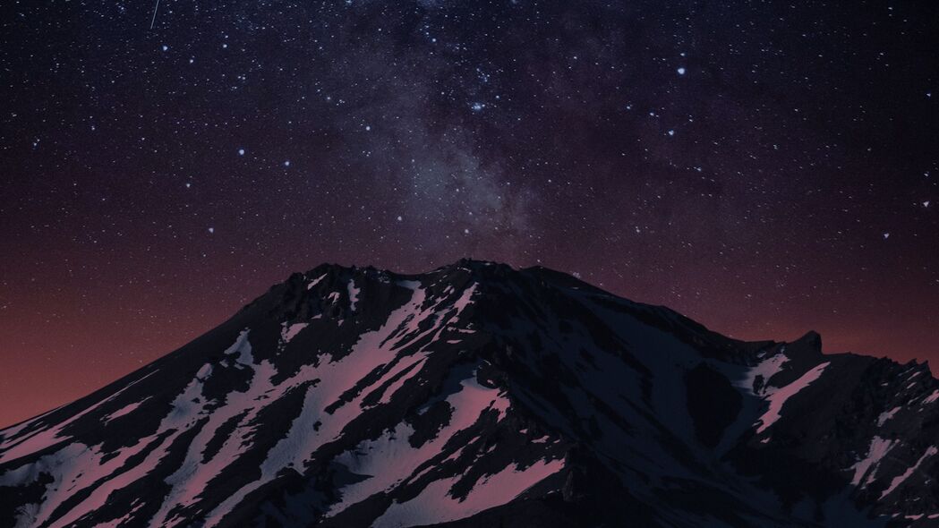 山脉雪夜星光璀璨，岩石坚毅映4K高清——超清3840x2160壁纸下载