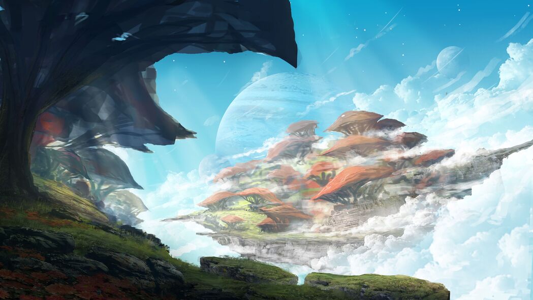 高清幻想，树与月亮的洞穴艺术壁纸，4K超清背景图片免费下载
