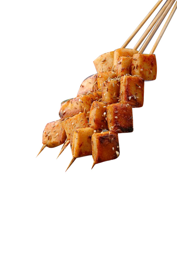 烧烤鱼豆腐四串PNG素材，高清透明免扣图片，设计元素下载