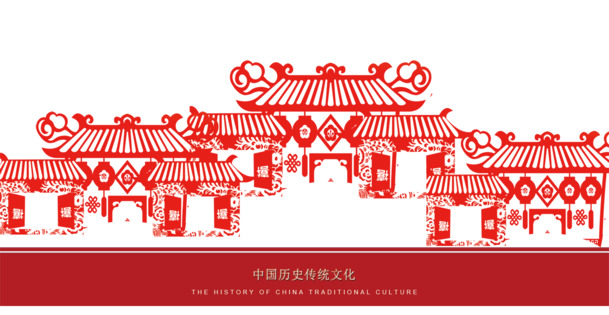 中国风建筑剪纸新年装饰PNG透明图片，高清素材免费下载