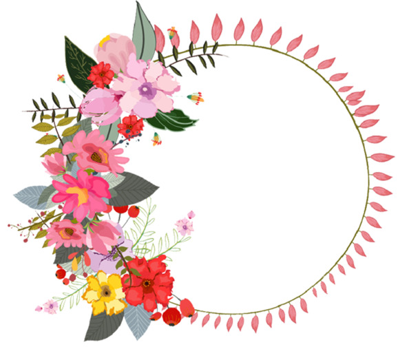 五彩花朵花环PNG透明图片，精美花纹装饰元素，设计素材下载