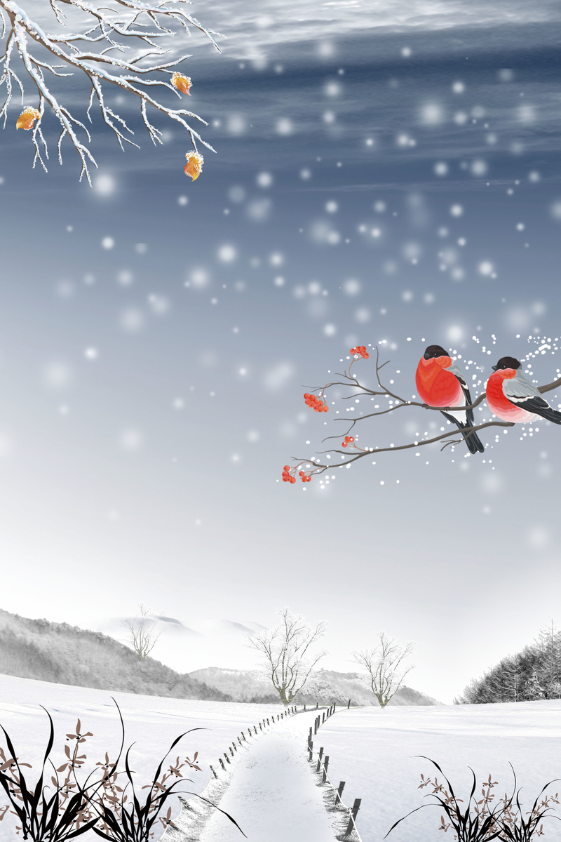 唯美蓝色雪景节气海报背景，高清JPG素材，创意另类图片设计下载