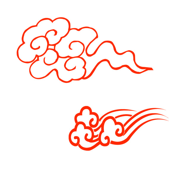 中国风装饰元素，红色祥云复古剪纸PNG透明图片，高清下载素材