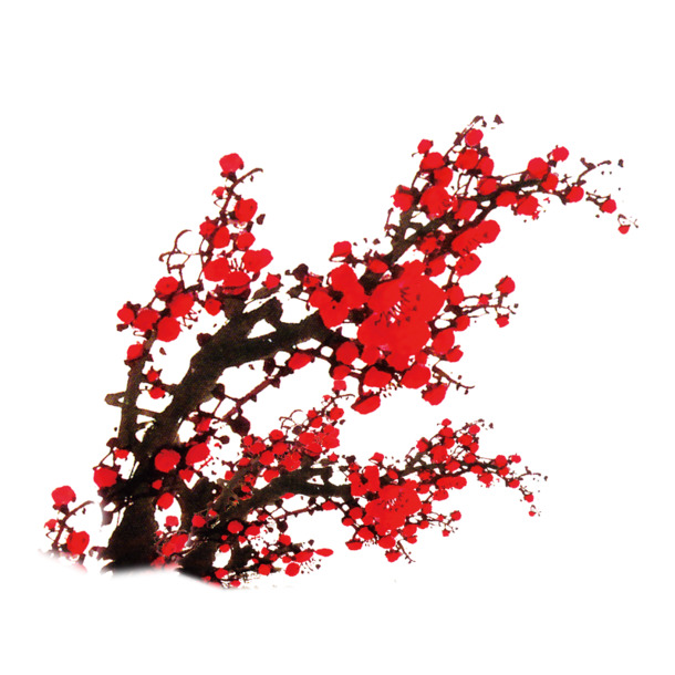 中国风红色水墨梅花PNG透明图案，高清装饰元素与设计素材下载