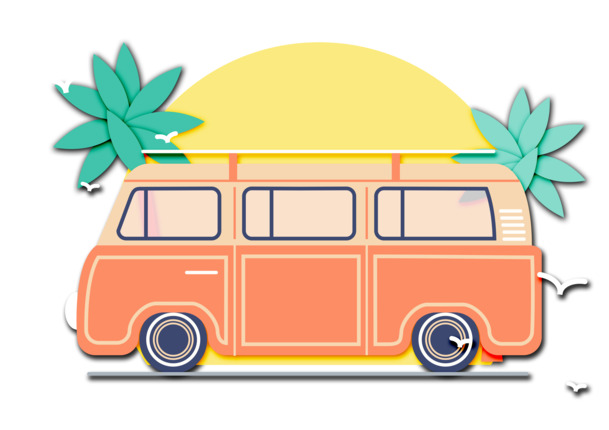 夏日旅行房车自驾，剪纸风PNG透明图片，创意PSD装饰素材下载
