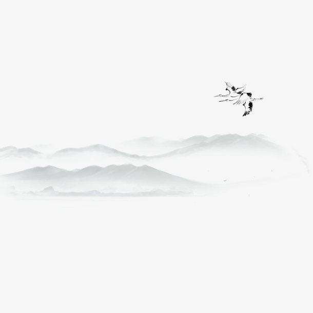 素雅飞鹤山水墨画PNG素材，高清透明、手绘卡通元素，免费下载