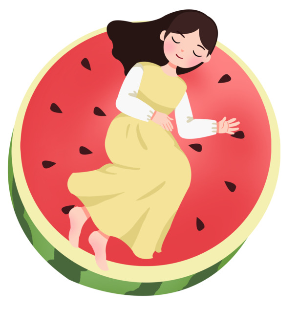 夏季大暑，清凉西瓜与女孩主题节日PNG/PSD设计素材，高清透明图片免费下载