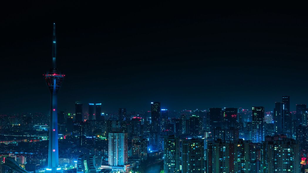 夜间塔城建筑灯光秀，绝美4K超清壁纸，3840x2160高清下载