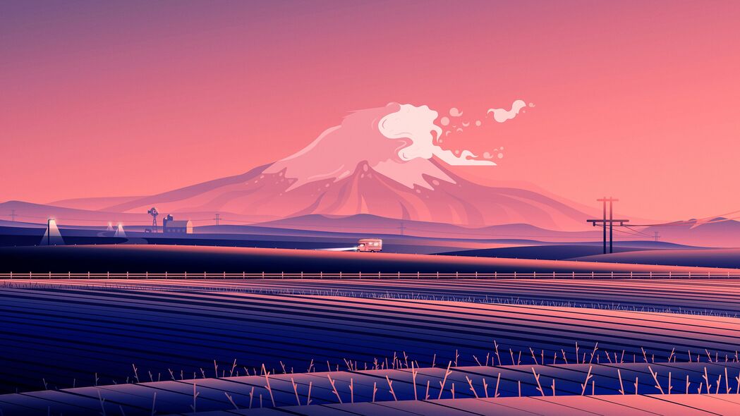 汽车驰骋山脉，道路纵横——精美矢量艺术4K高清壁纸（3840x2160）免费下载