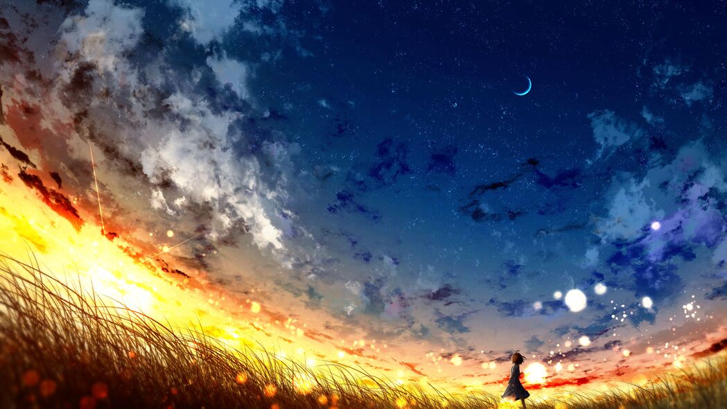4K高清壁纸，孤独女孩月夜艺术背景，3840x2160超高清下载