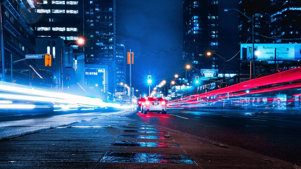 夜城汽车长曝光4K壁纸，高清3840x2160道路背景图片，免费下载