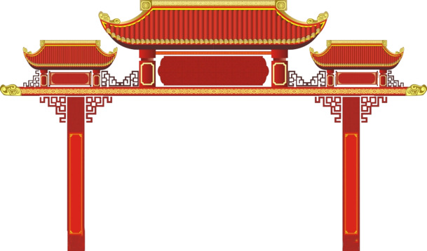 红色门楼高清PNG素材，透明边框装饰元素，免费下载设计素材