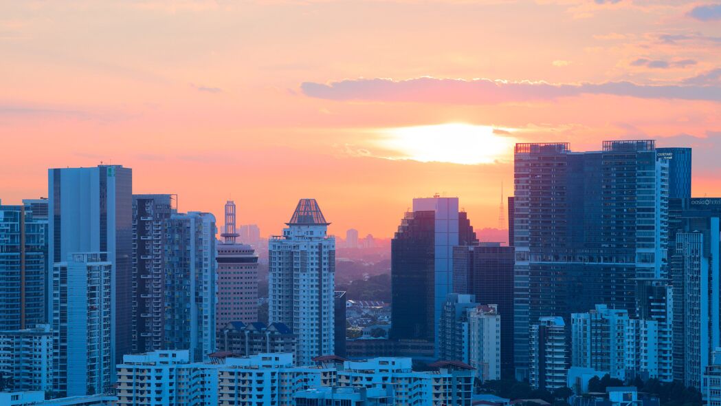 建筑之美，城市天际线在傍晚日落时分的壮丽景色，超清4K壁纸（3840x2160）高清下载