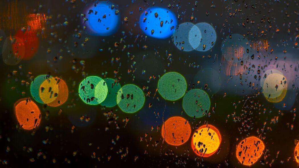 眩光水滴玻璃雨水，4K高清壁纸，彩色水滴舞动，玻璃质感尽显雨水之美