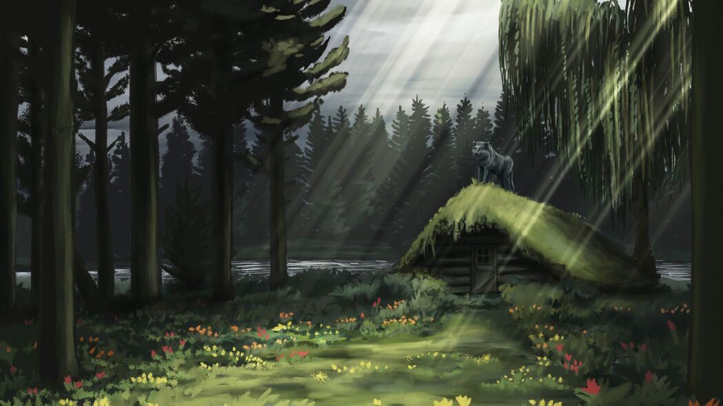 小屋藏狼，森林射线艺术，精选4K高清壁纸，3840x2160超高清下载