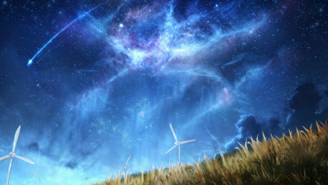 风力涡轮机，星云星空太空艺术，绝美4K壁纸高清下载（3840x2160）