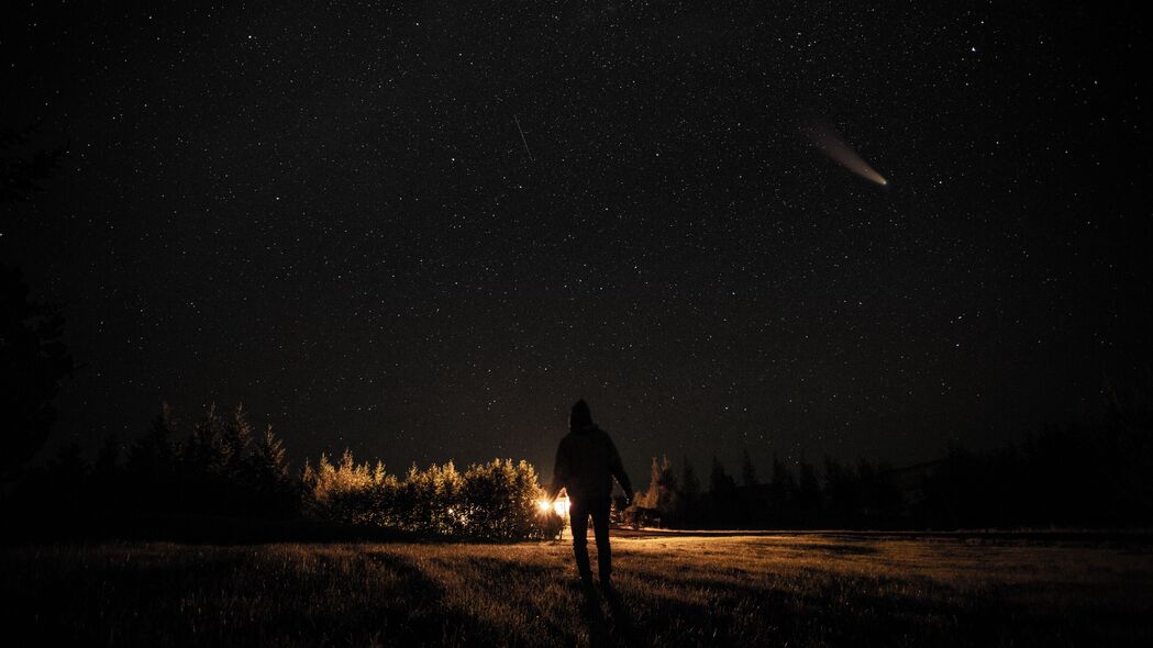 夜晚剪影，星光手电筒下的4K高清壁纸，3840x2160超清背景图片免费下载