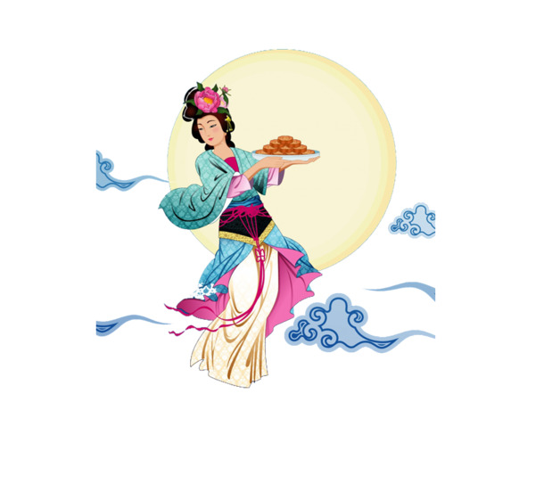 嫦娥奔月PNG透明图，高清中秋节日元素，设计素材免费下载