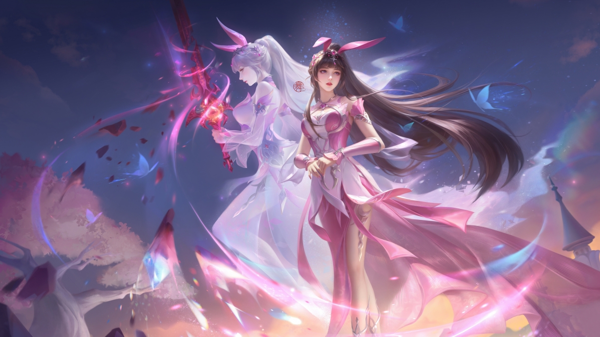小舞长发粉裙绝美壁纸，高清4K动漫图片，3840x2160分辨率，一键下载！