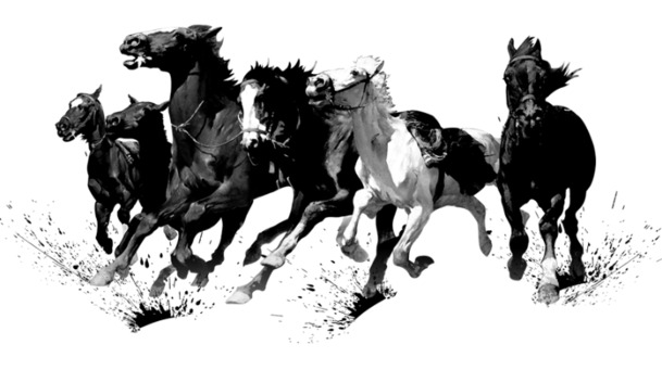 黑色骏马水墨画，高清PNG透明图片，奔跑姿态生动，笔触墨香四溢，设计素材下载