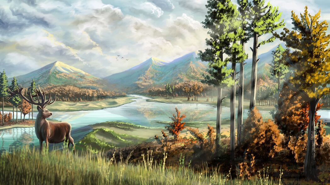 鹿角河山艺术之美，畅享4K高清壁纸，3840x2160分辨率背景图片免费下载