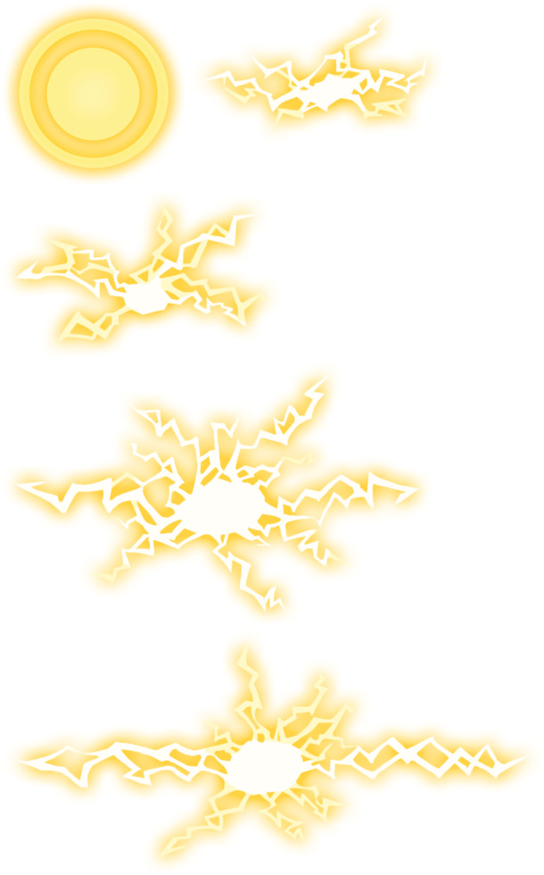 黄色闪电特效PNG，高清透明装饰元素，一键下载设计素材