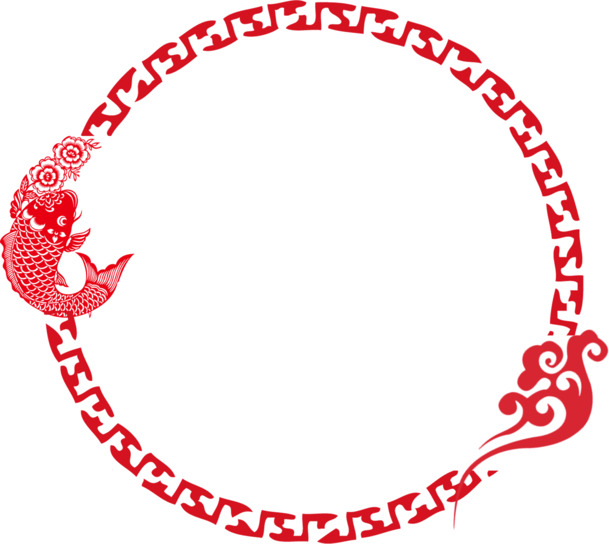 中国风红色鲤鱼PNG边框，高清透明装饰元素，设计素材免费下载