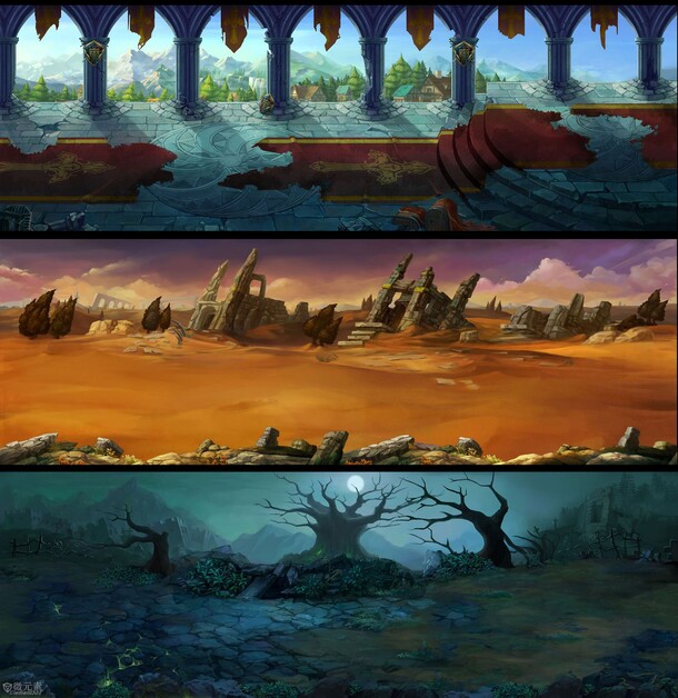 游戏横版场景原画，高清PNG透明背景，卡通手绘元素，设计素材一键下载