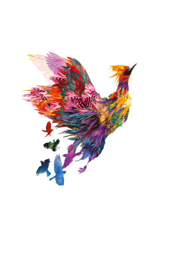 百鸟朝凤免抠PNG，高清透明装饰元素，笔触墨迹设计素材下载