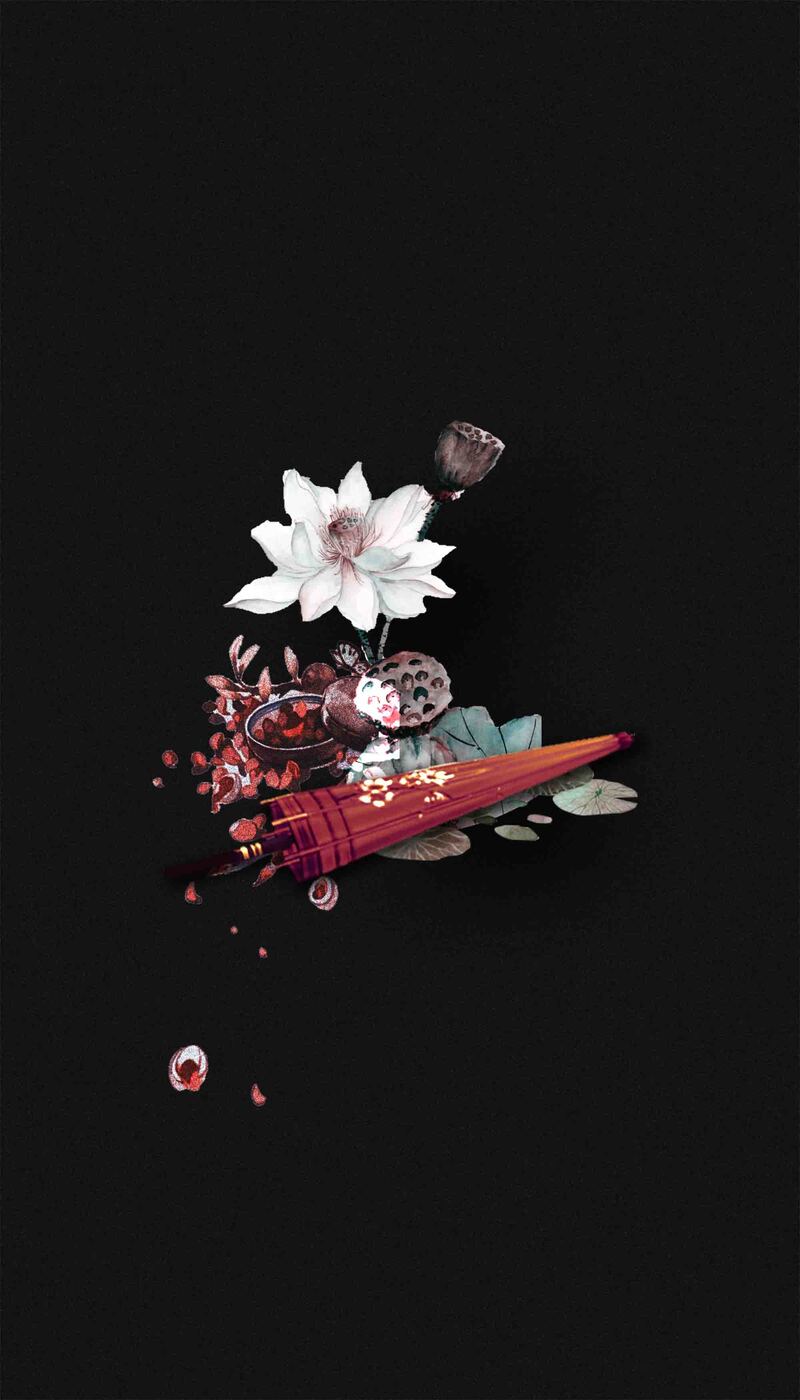 中国风莲花海报背景模板，复古高清JPG/PSD设计素材下载